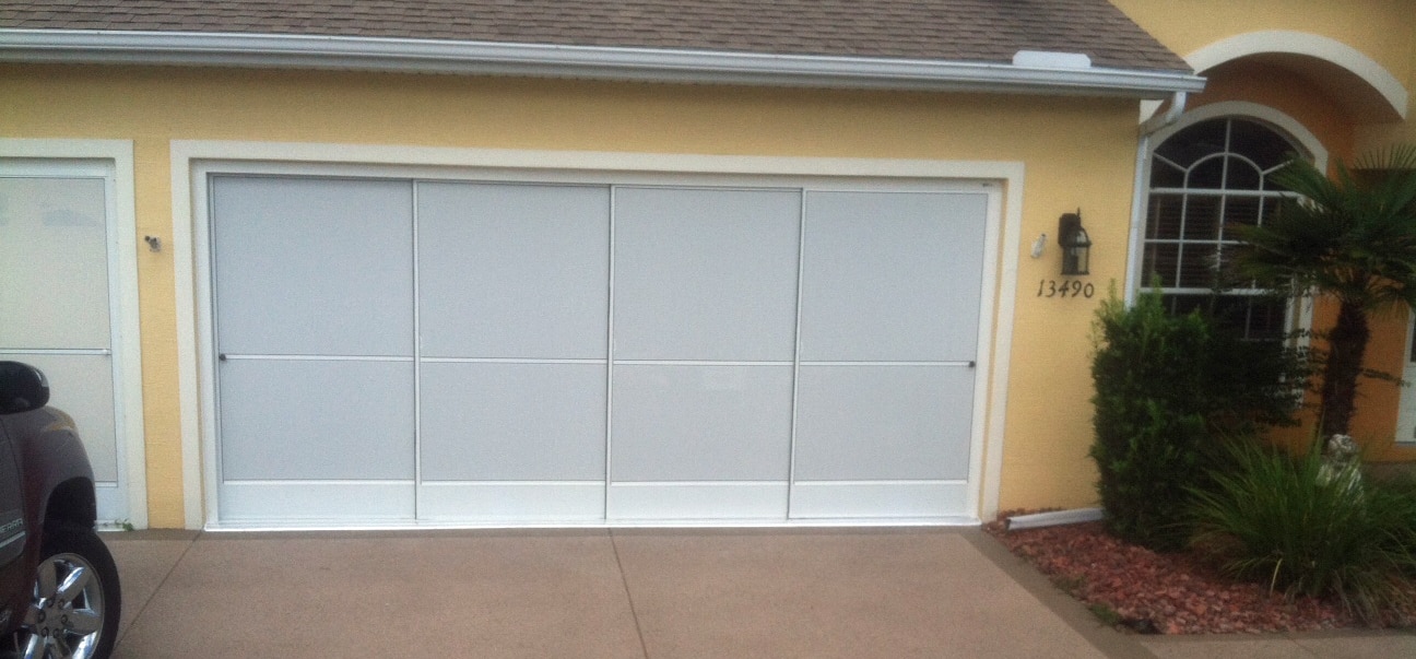 Screen doors for garage door openings